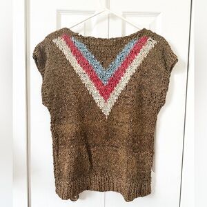 Vintage Brown Leather Knit Sweater